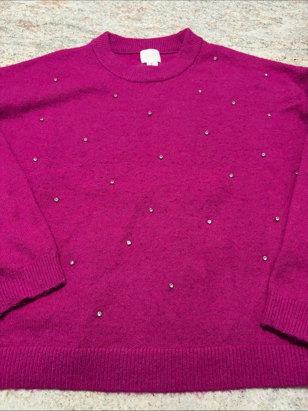 10/$30 H&M Oversized Fuchsia Crewneck Sweater with Rhinestones